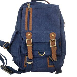 Kaukko Deep Blue Canvas Cross Body Shoulder Sling Backpack Rucksack Pockets Zips